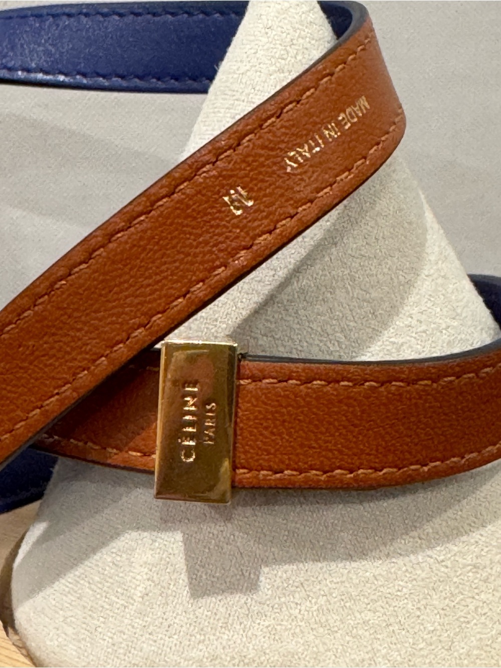 CELINE Triple Wrap Leather Bracelet Navy Calfskin Gold-Tone Hardware Phoebe Era - Picture 3 of 7